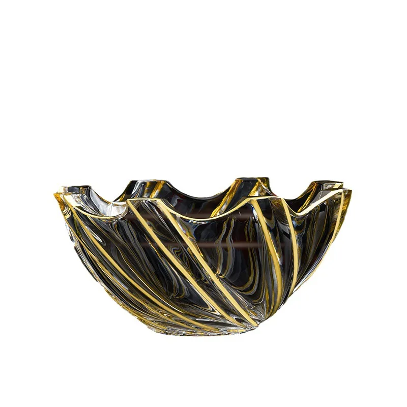 

light luxury whirlwind crystal fruit plate, transparent gold-painted creative coffee table living room high-footed fruit bucket