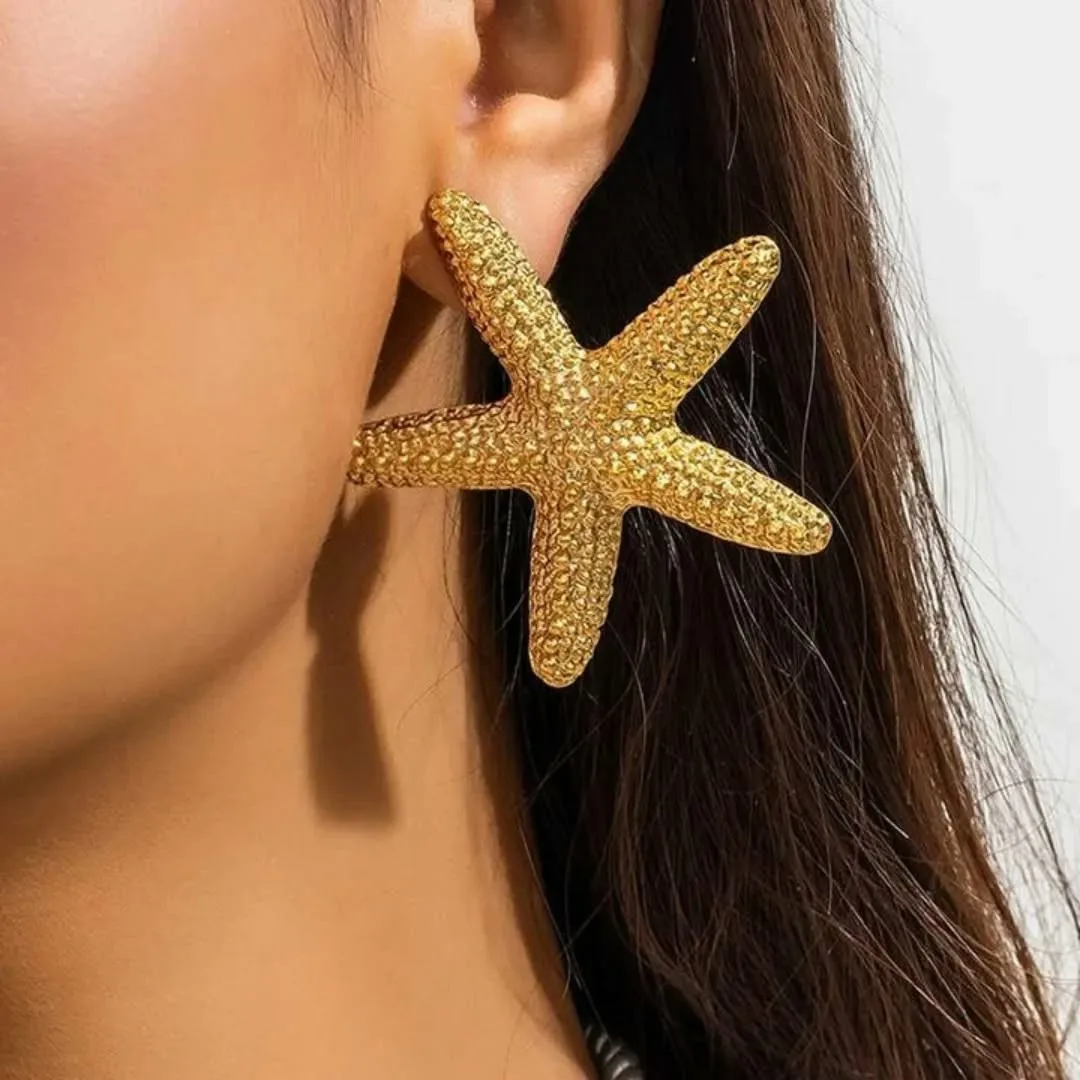 New Trendy Stainless Steel Sea Style Starfish Stud Earrings Bohemia 18k Gold Plated Summer Ocean Beach Waterproof Jewelry women