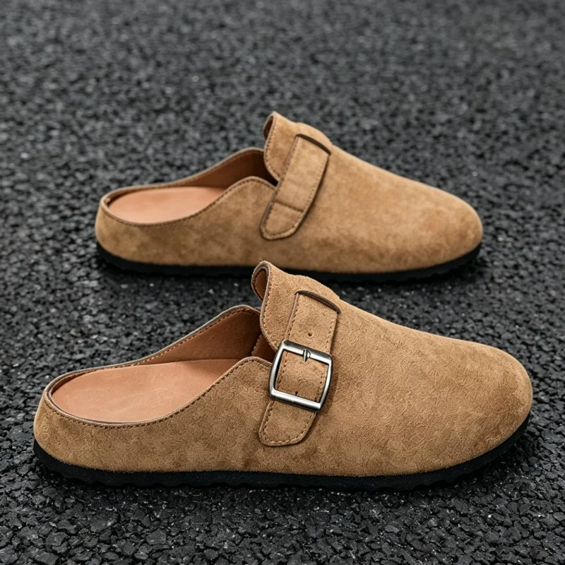 Comwarm Fashion Women's Suede Mules Slippers Men Clogs Cork Insole Sandals With Arch Support Outdoor Beach Slides Home Shoes