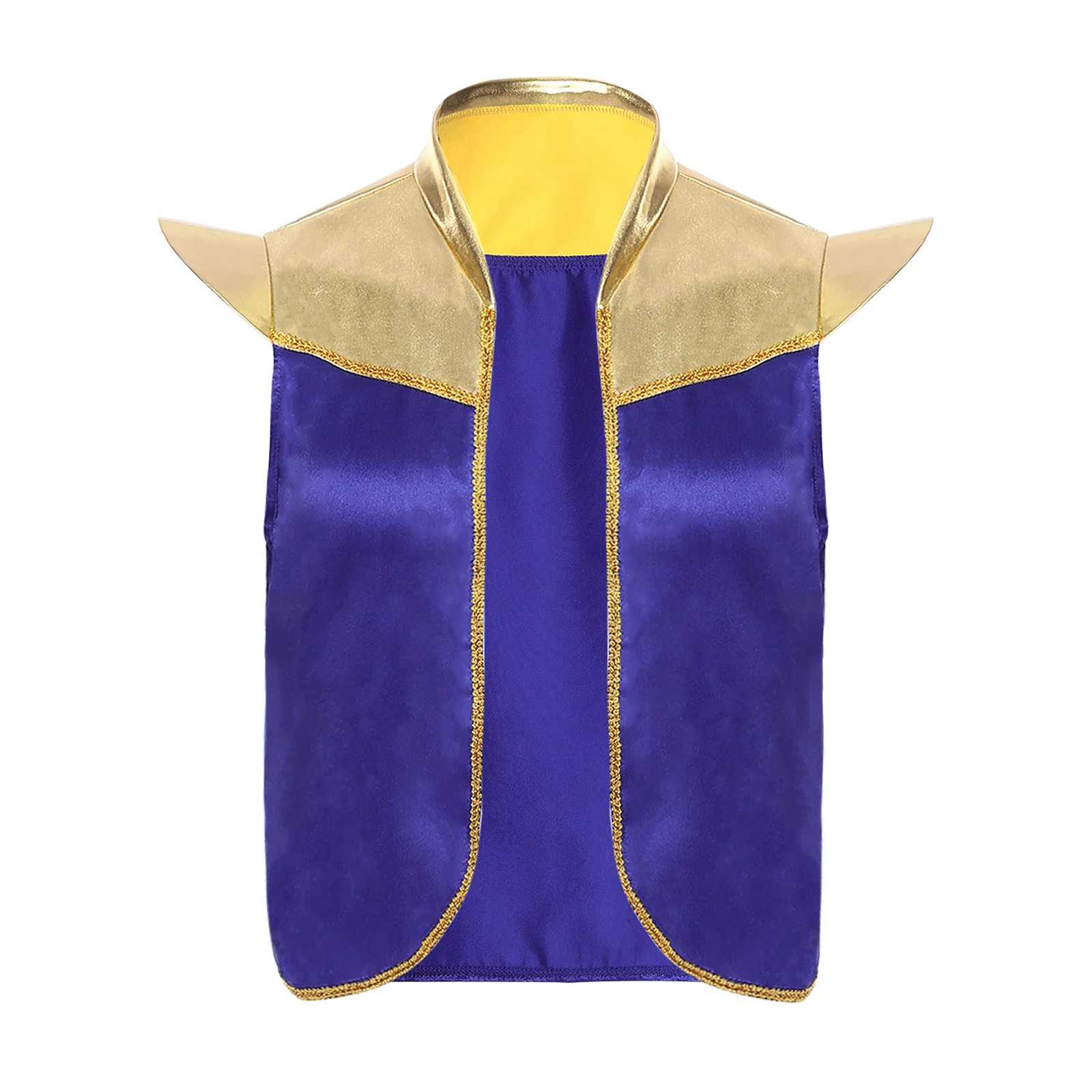 

Mens Medieval Arabian Cosplay Costume Sleeveless Vest with Gold Trim And Shoulder Pads for Halloween Carnival Punk Party