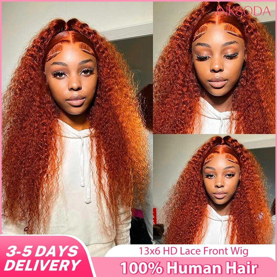 

Orange Ginger 13x6 HD Lace Frontal Wig Water Wave Lace Front Wig Curly Human Hair Wigs 30 Inch Loose Deep Wave Frontal Wig