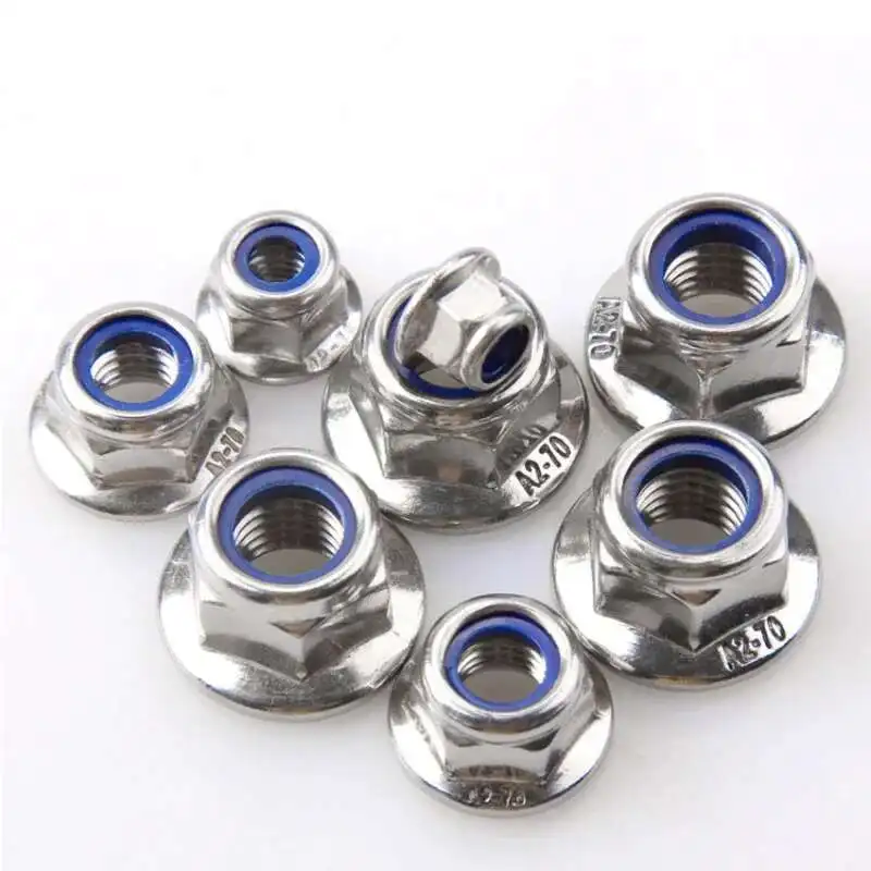 10PCS UNC UNF 1/4-20 1/4-28 304  Stainless Steel Hex Flange Nylon Insert Lock Nut Self-locking Nylock Locknut