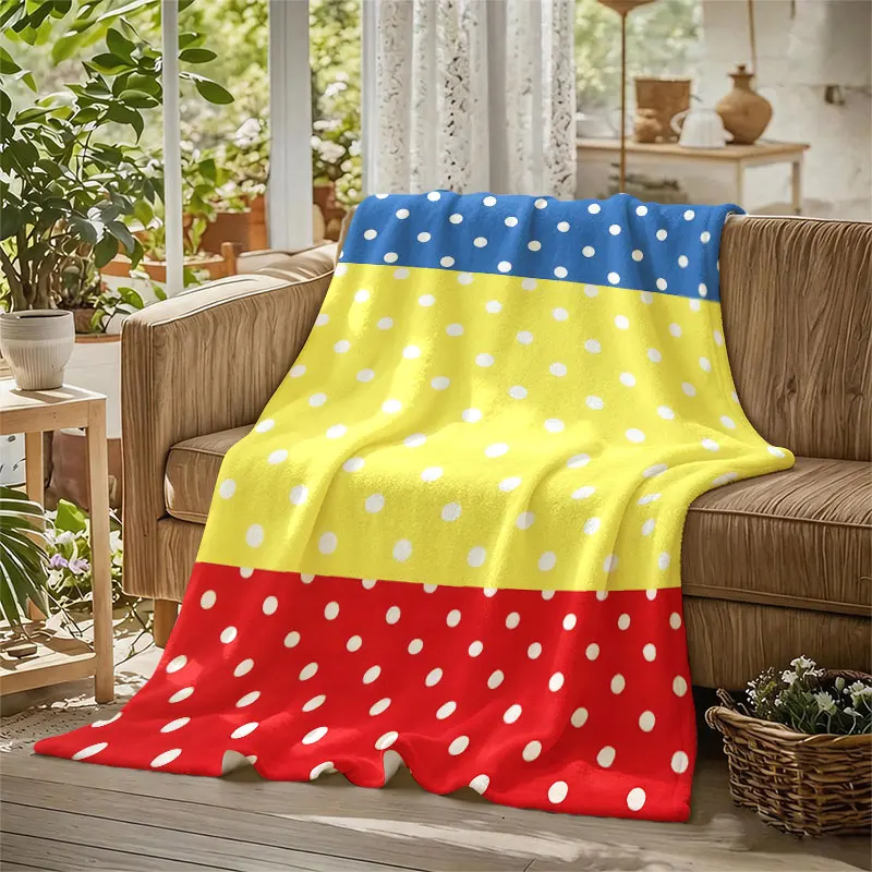 Primary Polka Dots Flannel Blanket Warm Soft Halloween Christmas Decorative Couch Warm Cozy All-Season Gift