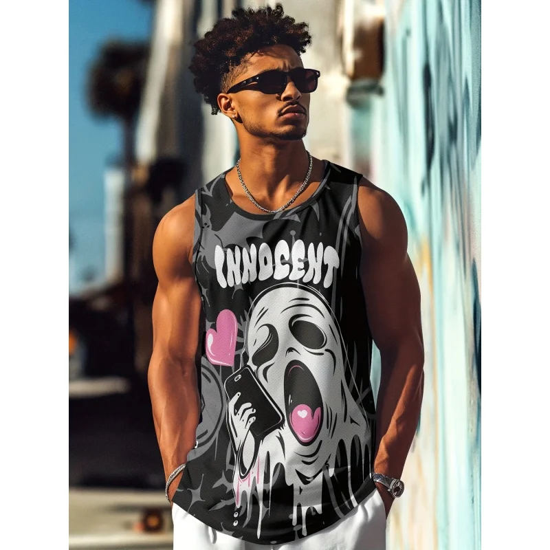 남자를위한 멋진 유령 해골 패턴 탱크 탑 핸드 스네이크 3D 프린트 티셔츠 여름 대형 스포츠 라운드 넥 조끼 스트리트 탑스