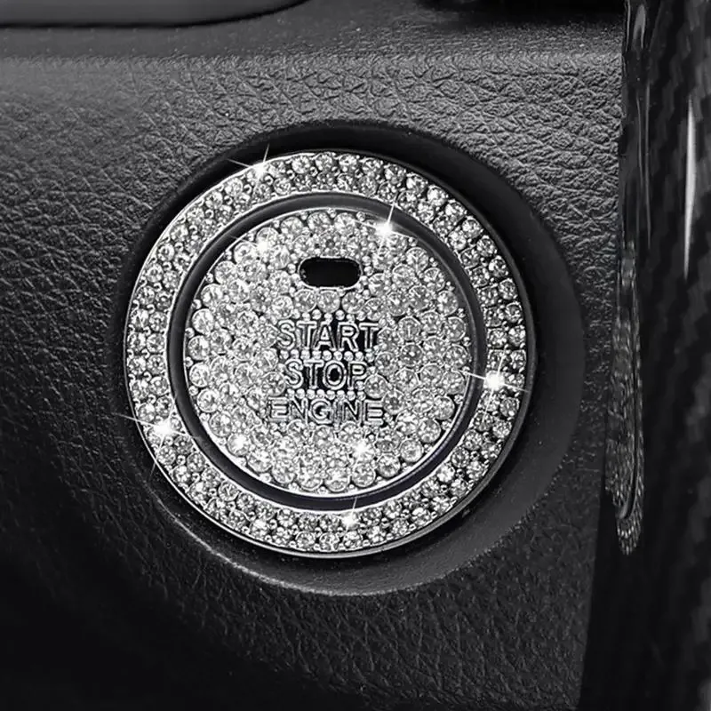 Car Start Switch Button Auto Decorative Diamond Stickers Rhinestone Ring Circle Trims Protective Cover Car Accessories