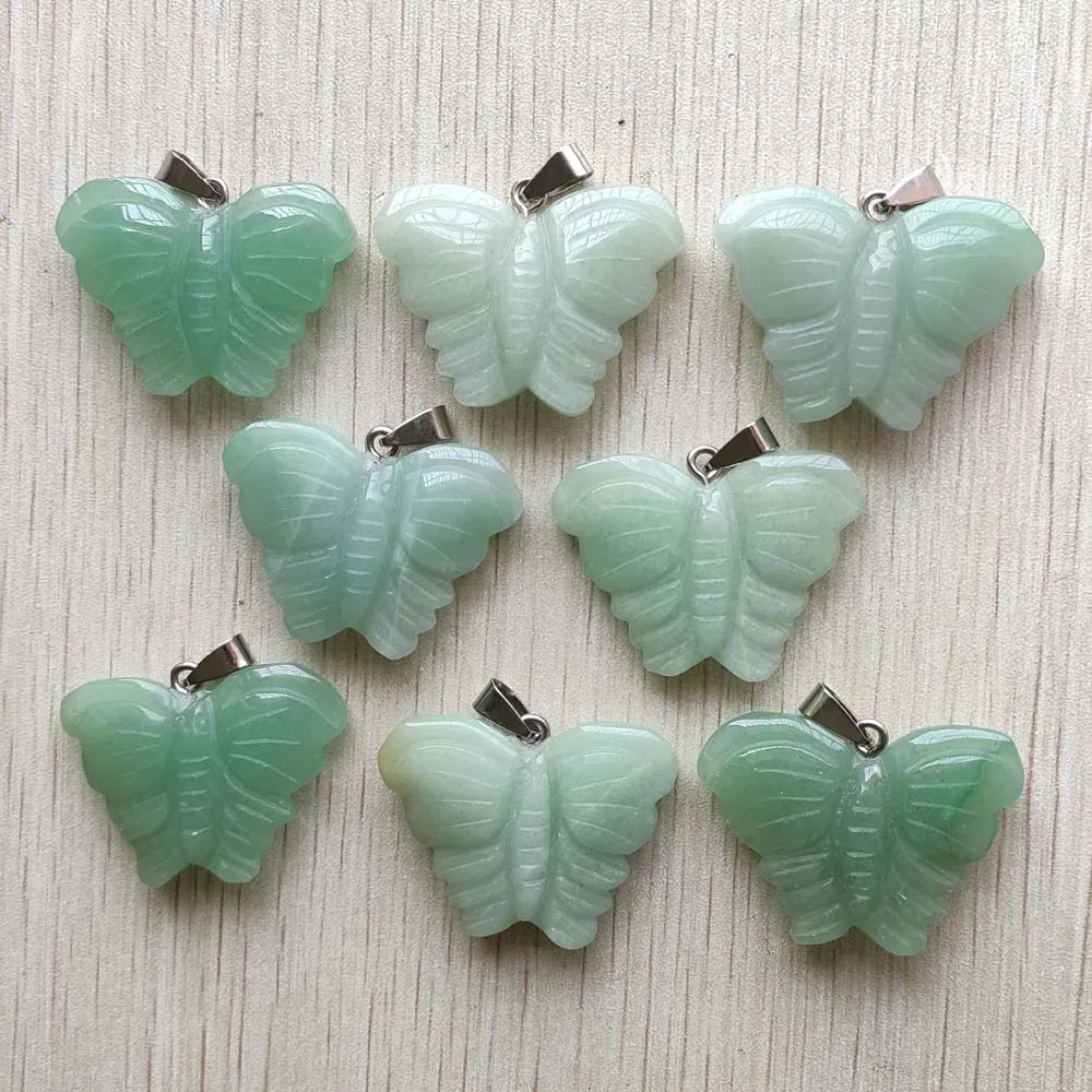 

Natural green aventurine trendy carved pink butterfly charms pendants for DIY jewelry making 8pcs/lot wholesale free shipping