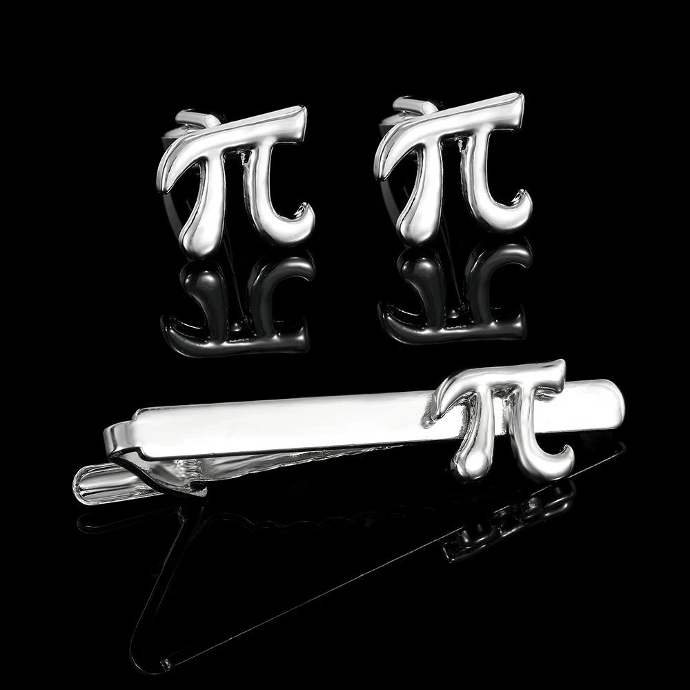 مضحك رجل بي رمز π على شكل أزرار أكمام وربطة عنق كليب مجموعة العودة إلى المدرسة موسم المعلمين يوم المجوهرات هدية #2