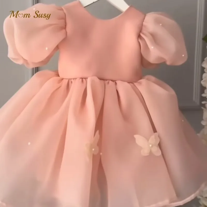 Baby Girl Princess Tutu Dress Puff Sleeve Butterfly Infant Toddler Child Vintage Pearl Vestido Wedding Party Baby Clothes 1-12Y