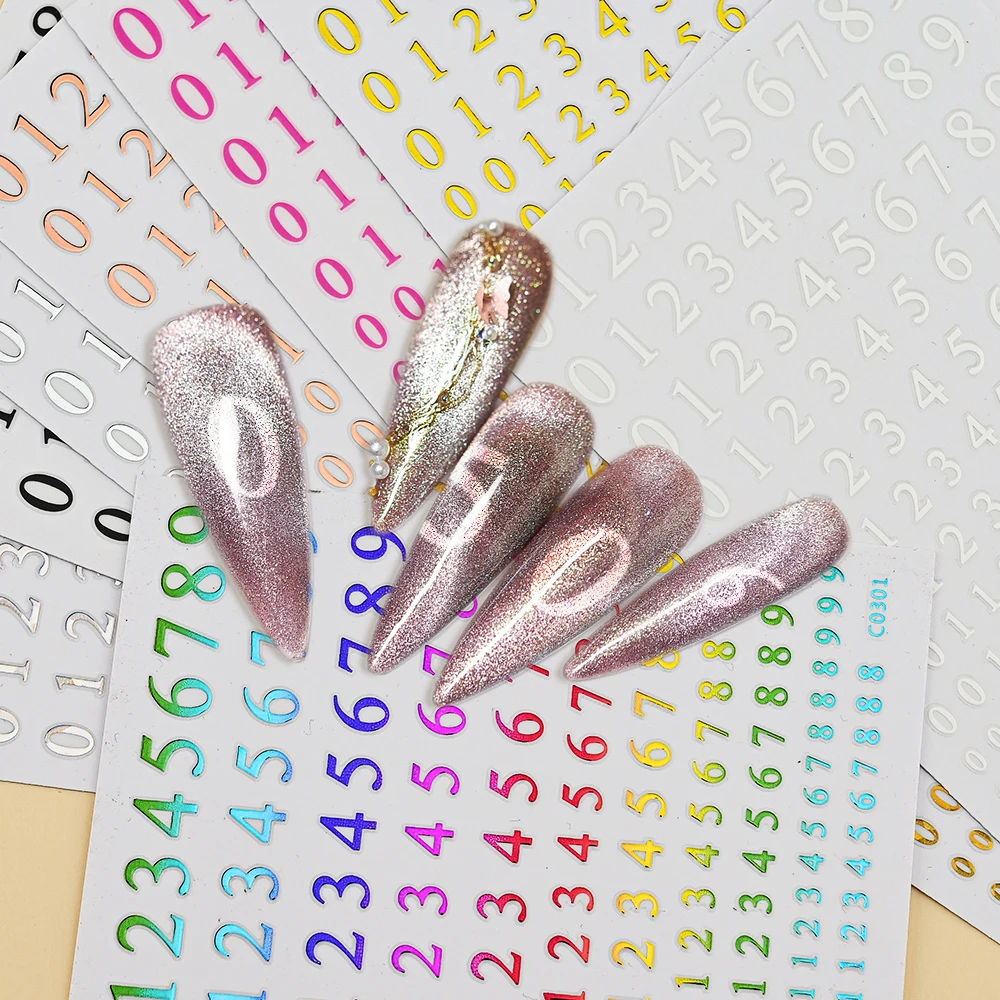 9/8/6/4Pcs 3D Number Nail Art Sticker 0-9 numero 3D decalcomanie per unghie oro argento cursori per Manicure autoadesivi per la decorazione delle unghie