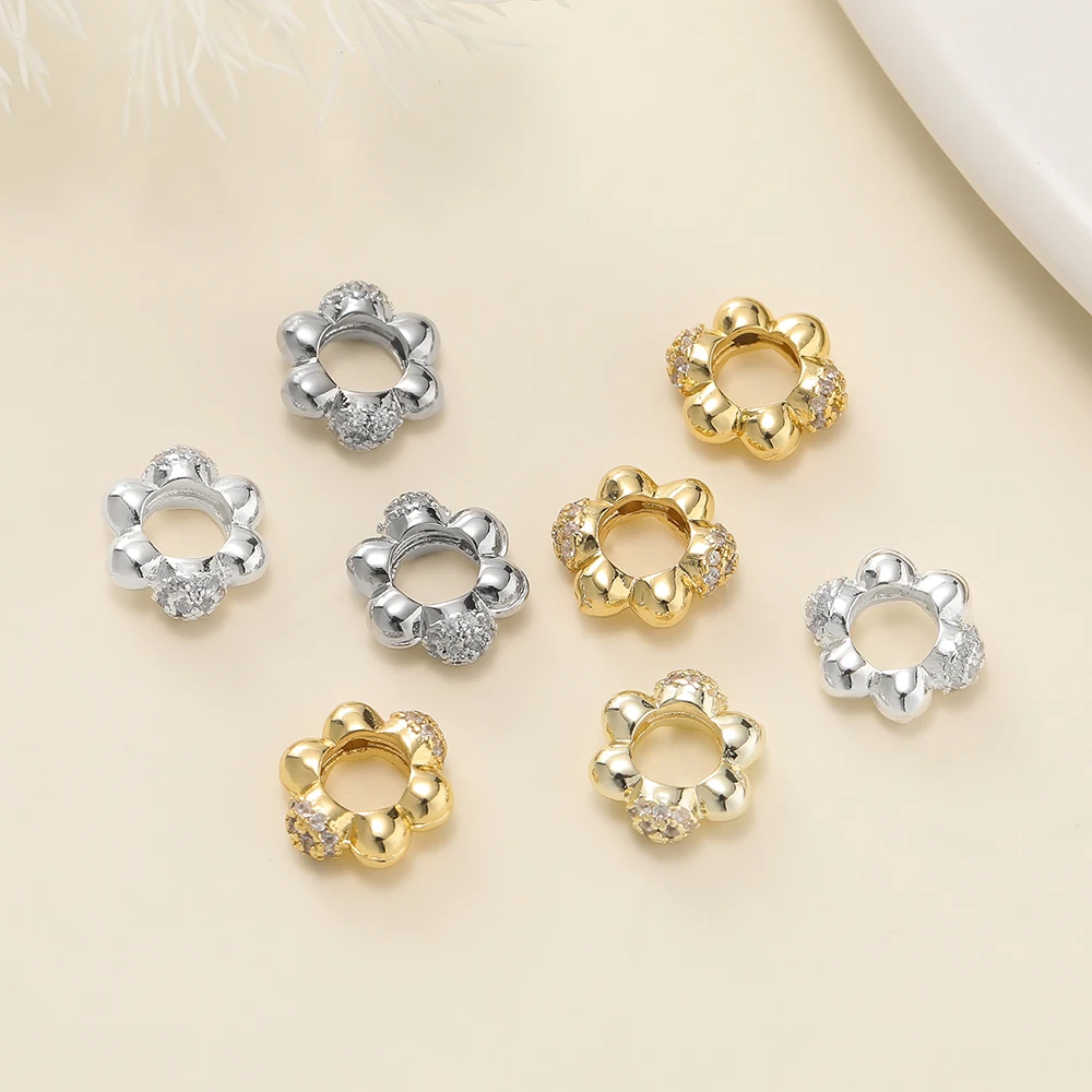

2Pcs/Pack 14k Gold Color Plated Zircon Flower Spacer Bead Findings for Jewelry Making Bracelet Necklace DIY Accessories