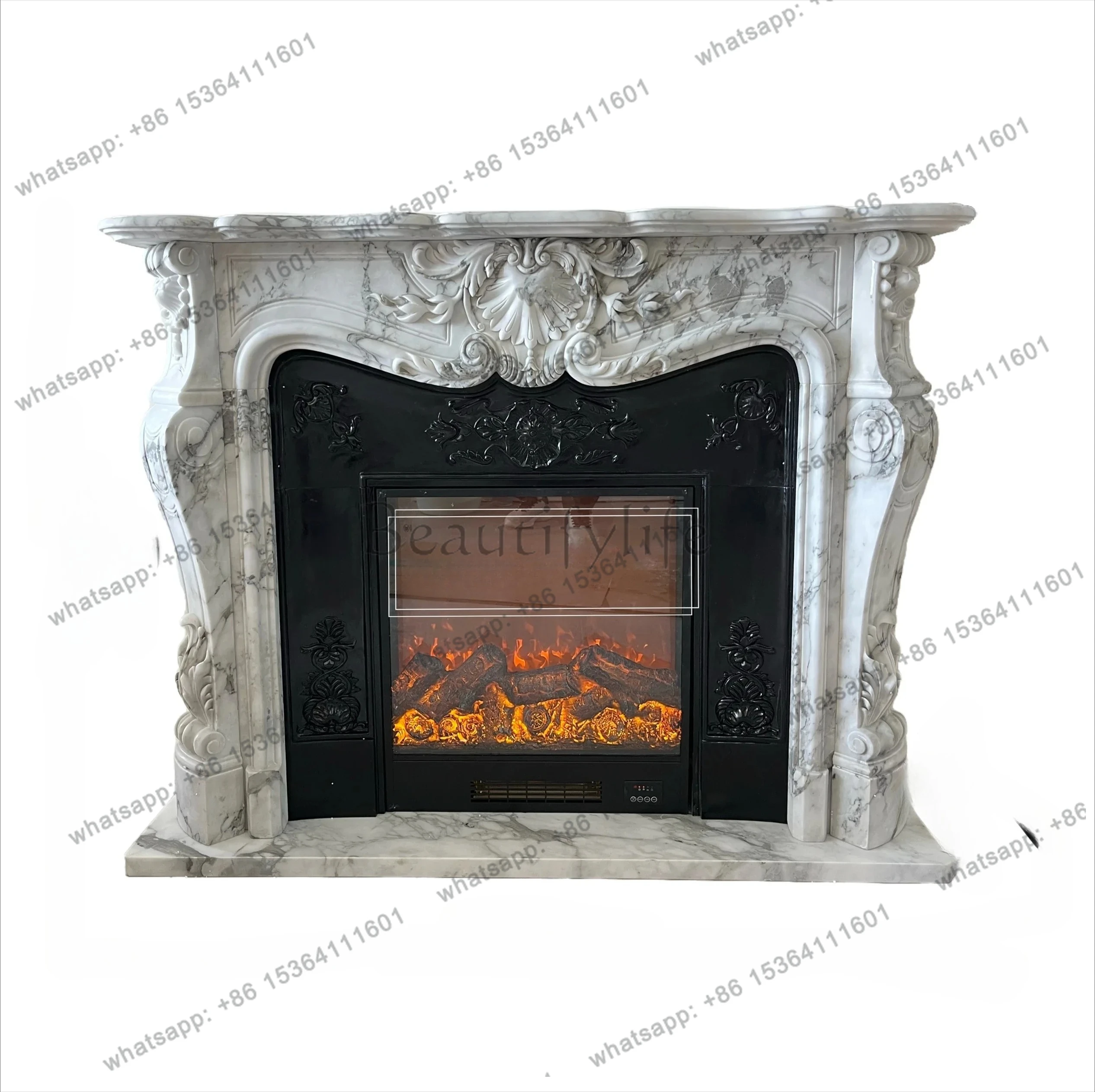 02M Fireplace decoration European white fireplace American marble mantel stone