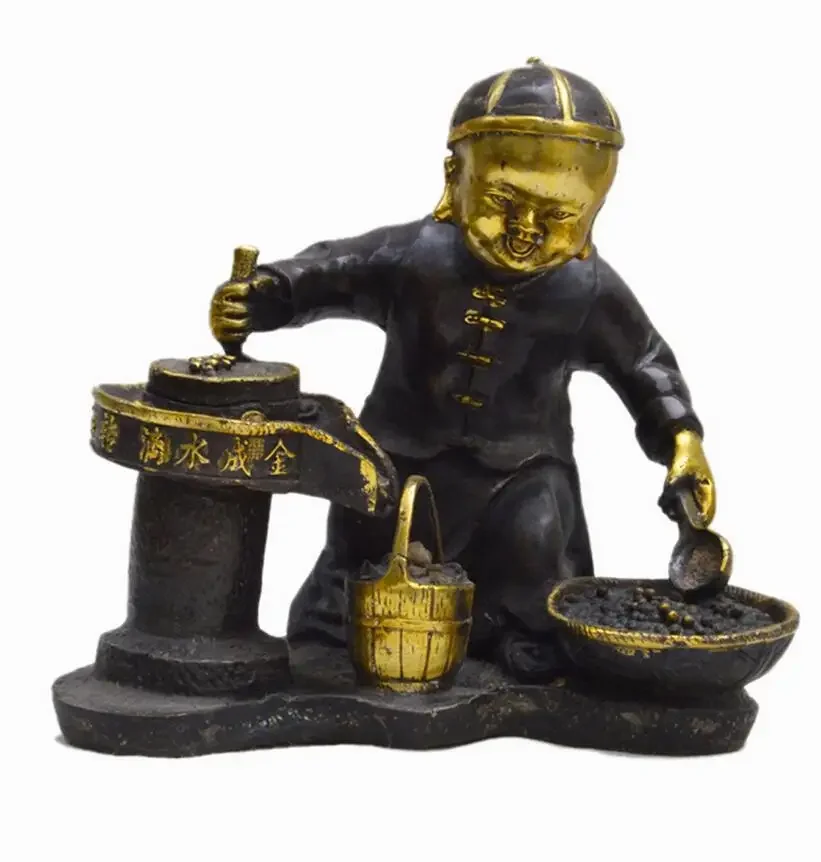 Pure copper metal crafts, luck turns, children grind figure sculptures, home and office creative ornaments