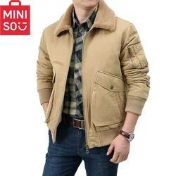 MINISO Heavy Industry Outdoor workwear Jacket with Velvet Thickened Cotton Coat Cotton Jacket Trendy Versatile Men's Casual Jack