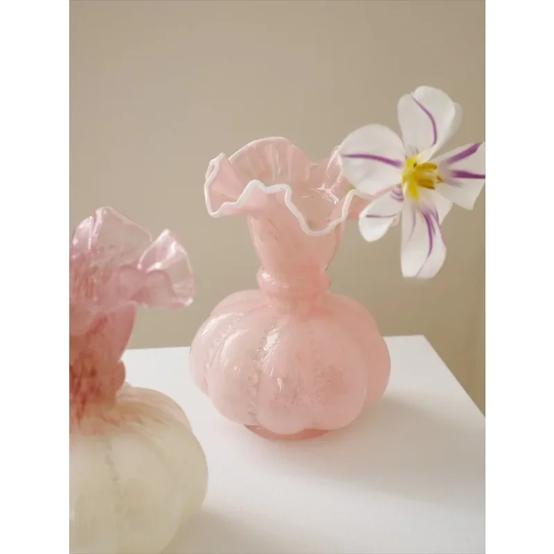 Gentle pink Fenton wind gradual change retro French handmade glazed vase flower arrangement