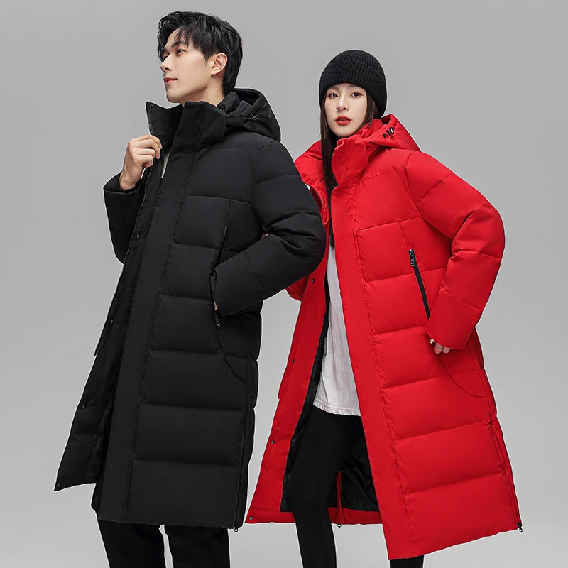 

2024 Fall and Winter New Coats Women Couple Models Down Jacket Thickened 90 White Duck Down Hooded Medium-length Puffer Jacket