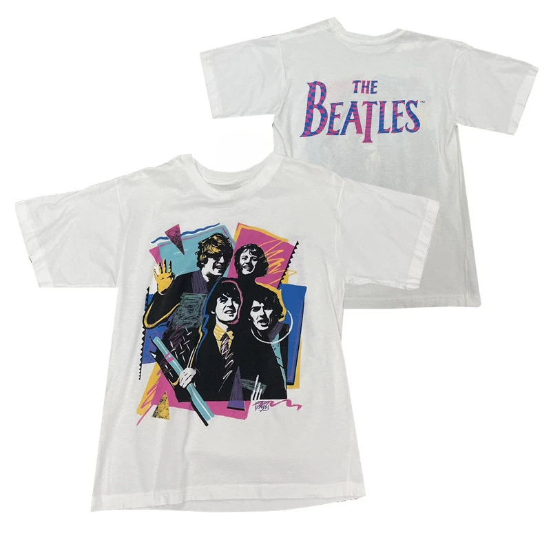 Hot The Beatles Vintage Rock American Retro T-shirt with Oversized Print