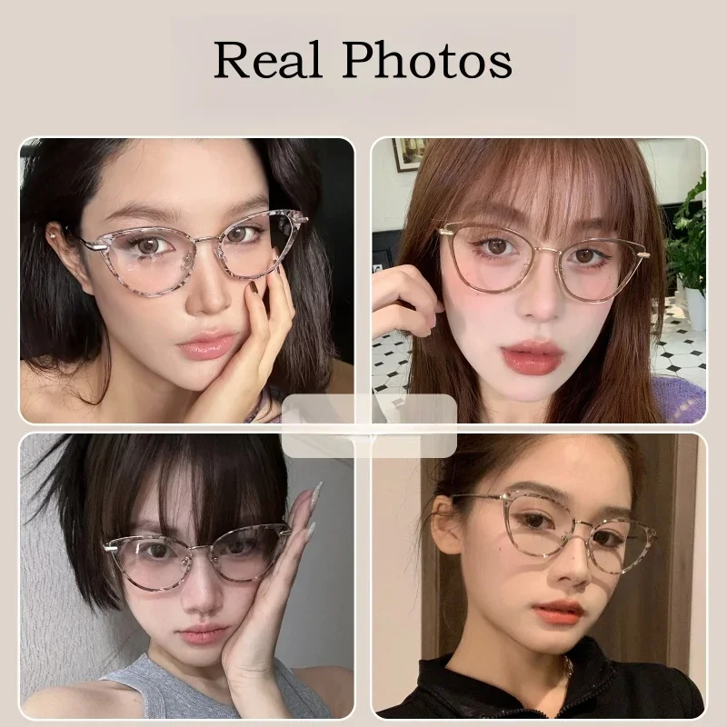 OLLYMURS New Retro Alloy Glasses Frame Women Cat Eye Optical Prescription Eyeglasses Fashion Trend Plain Makeup Ins Style