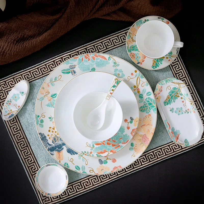 

Nordic Colored Dinner Set Plates Design Party Round Ceramic Plates Dinner Sets Luxury Elegant Aparelho De Jantar Kitchen Dishes