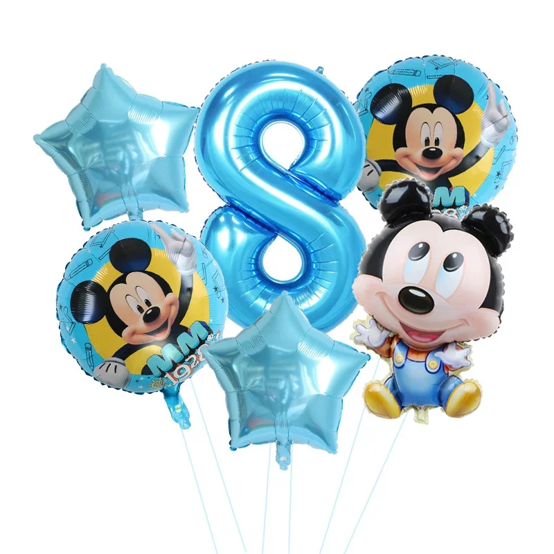 6pcs Disney Minnie Mickey Mouse Aluminium Foil Balloons Boys Girls 1-9th Birthday Party Kids Gifts Baby Shower Decoration 2024