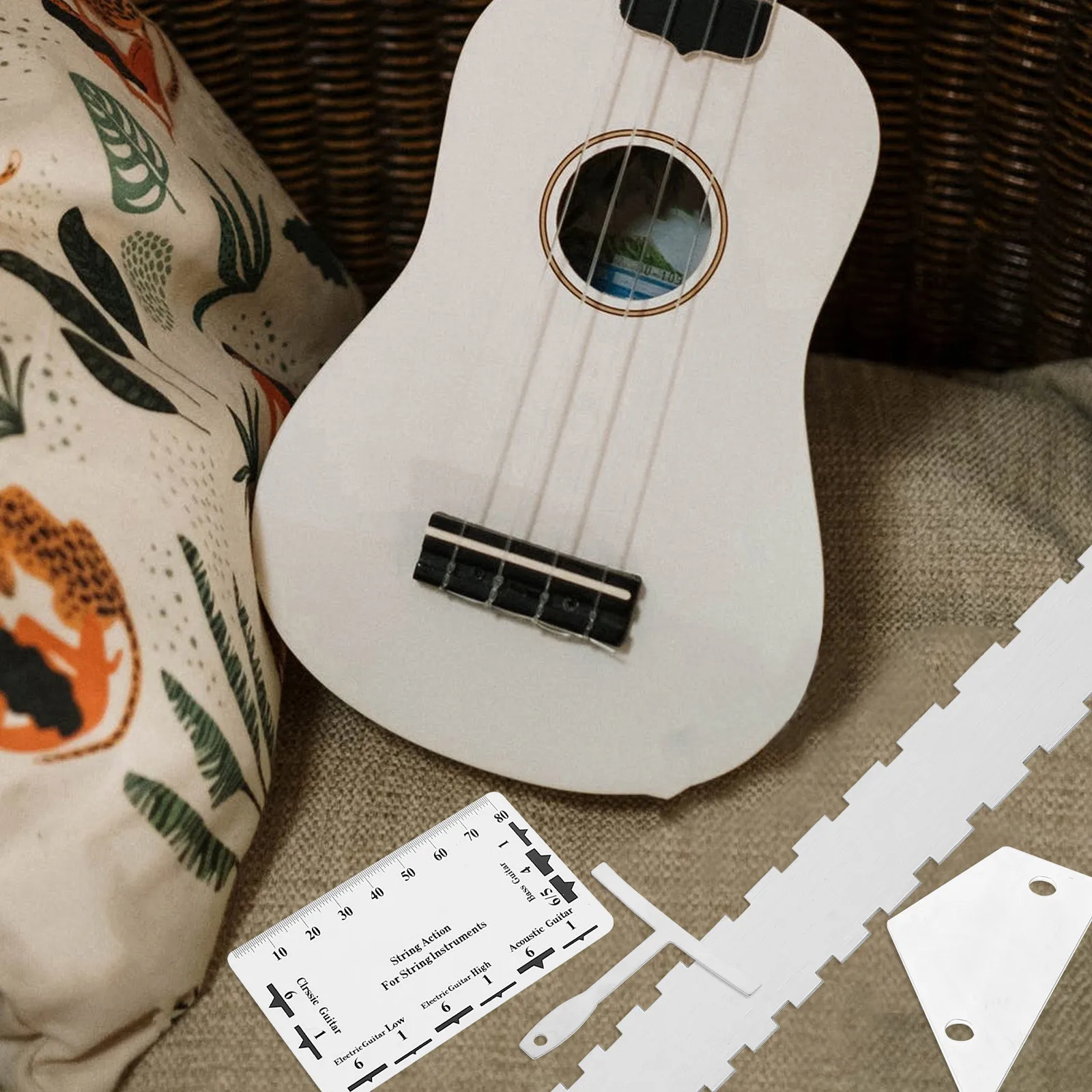 12Pcs Guitar Tools Kit Precision String Action Ruler and Fret Rocker for Electric Bass Acoustic Guitar Maintenance