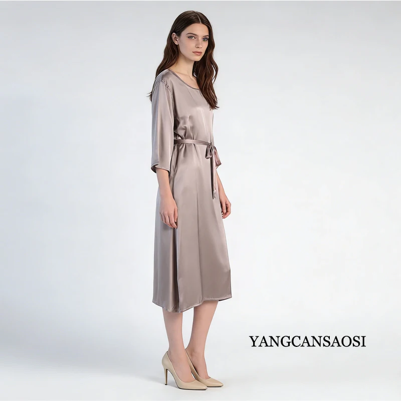 Plus Size Women's Summer Casual New Cooling Sensation 92% Natural Mulberry Silk Elastic Double Qiao Satin Premium Lace Dress