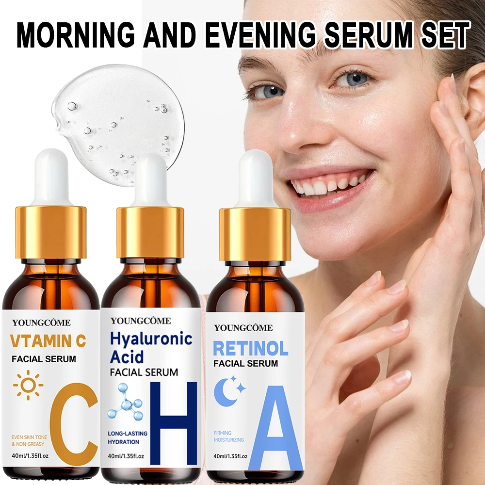 YOUNGCOME Hyaluronic Acid Serum for Face - Plumping, Anti-Aging, Hydrating - Fragrance-Free - 1.35/2.03 Fl Oz-3-pcs set essenc