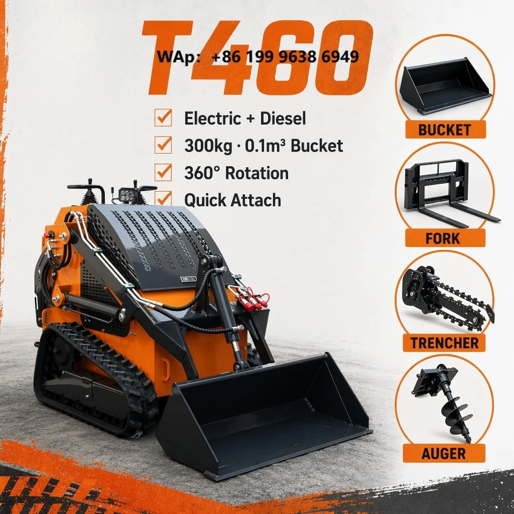New Design Mini Loader Skid Steer Hedge Trimmer Mini Skid Steer Skid Steer Concrete Mixer Crawler Loader for Sale