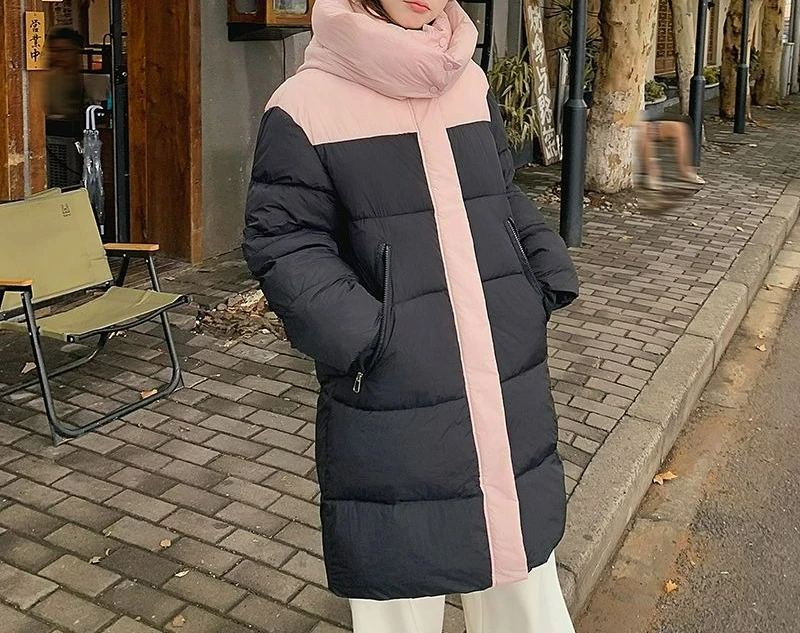 سترة نسائية قطن متوسطة الطول فوق الركبة 2025 سميكة كتلة الألوان معطف شتوي جديد من القطن ملابس خارجية قطنية فضفاضة #6