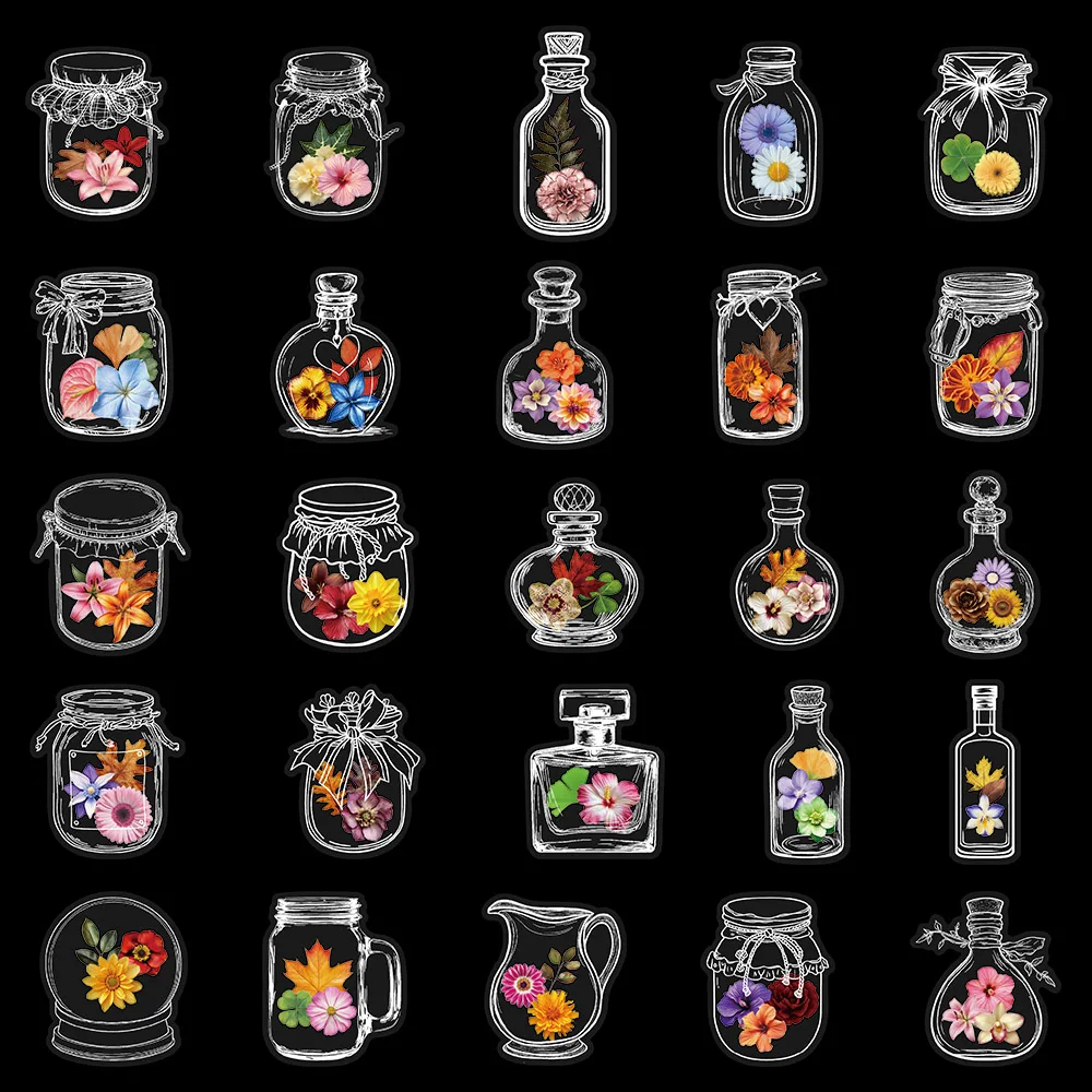 50 Stück Flasche getrocknete Blumen Aufkleber Pflanzen Blumen dekorative Laptop Tassen Sammelalbum Tagebuch DIY Gitarre Vase Aufkleber – Detail 2