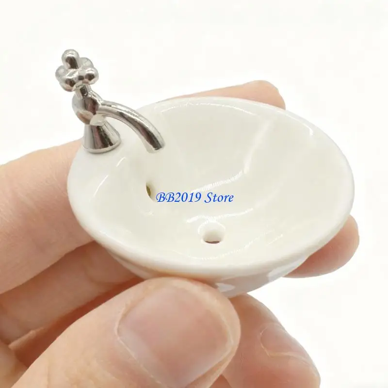 Q0KB White Porcelain Dollhouses Decors Bathroom 1:12 Miniature Basin Smooth Surfaces