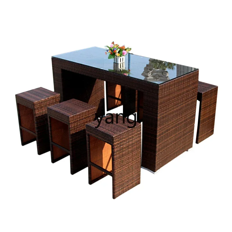 

LTT villa outdoor table and chair courtyard open-air waterproof sunscreen rattan chair combination