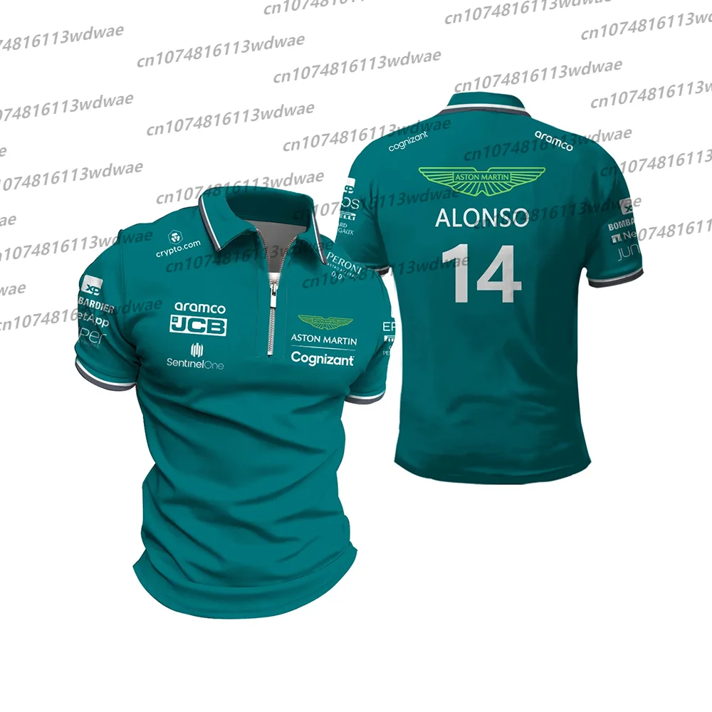 Aston Martin T-shirt Racing Team Training Suit Street Style Zipper polo shirt Fernando Alonso 14 Kit Man Women Short Sleeve Tee