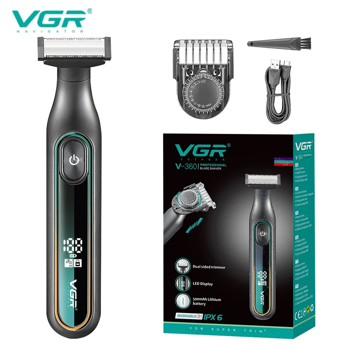 VGR Триммер для волос Водонепроницаемый машинка для бытовой Перезаряжаемый машинка для мужчин для стрижки волос регулируемая Триммер для волос Можно стирать всего тела Возвратно-поступательный мужской триммер V-360