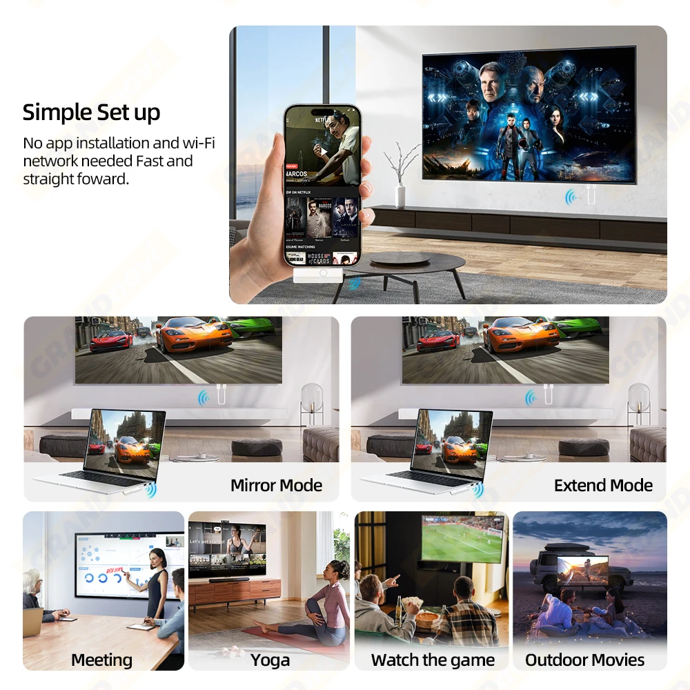 Grandnavi Wireless Type C To HDMI Transmitter Receiver Wireless Extender Kit 50M Audio Transmit for TV Camera Projector iPhone