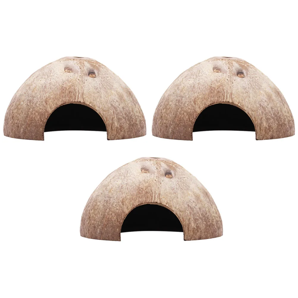

3pcs Coconut Shell Shelter Durable Hamster Enclosures Decorative Cave Cage Adorable Hideout Rat Accessories Pet Toys Safe