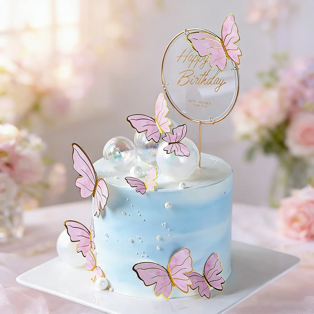 10 Stück Gold-Rosa Schmetterling Kuchenaufsätze Prinzessin Mädchen Alles Gute zum Geburtstag Party Dekoration Hochzeit Dessert Kuchen Dekor Muttertag