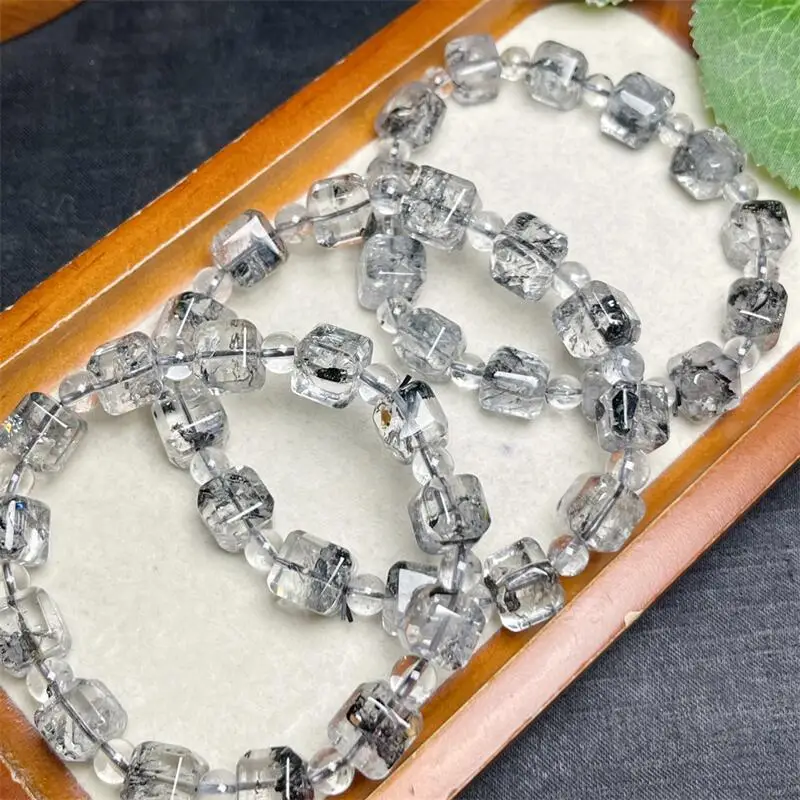 Natural Herkimer Diamond Cube Bracelet Handmade Crystal Quartz Jewelry Stretch Bangle Children Birthday Gift 1pcs 9/10MM