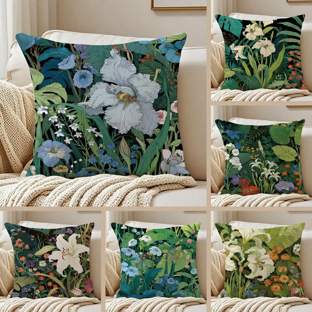 Floral illustration Cushion Cover Pillowcase Anti-dustmite I