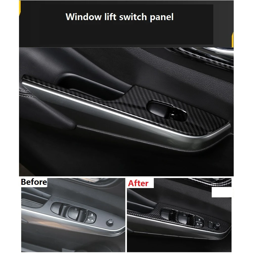 for Navara NP300 2016-2019 Car Window Glass Lift Switch Button Panel Cover Trim Sticker Accessories,Carbon