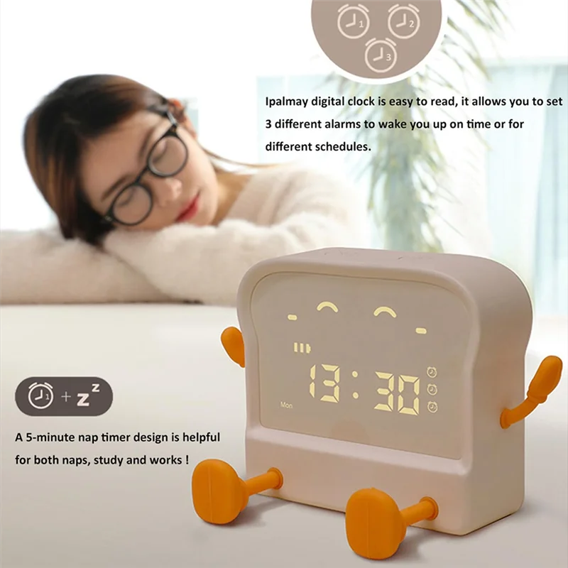 ABLK Auto-Off-Lampe Schlafzimmeruhr, Toast-Nachtlicht, digitale Weckuhr, Nachttisch-Nachtlampe, Count-Up/Down-Timer