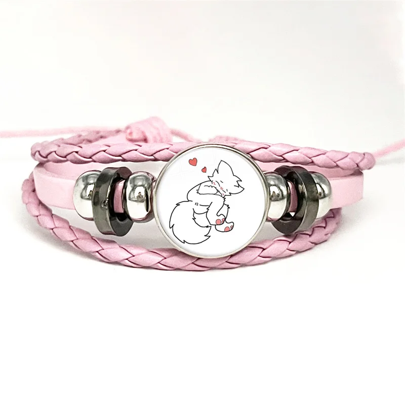 جديد Boykisser القط ميمي الوردي الأساور الجلدية Kawaii متعة الوردي سخيفة القطط مضحك متعدد الطبقات مضفر سوار أساور مجوهرات هدية