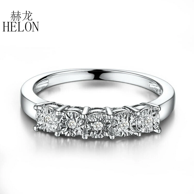 

HELON 925 Sterling Silver Ring Genuine Natural Diamonds Engagement Wedding Ring Women Simple Trendy Fine Jewelry