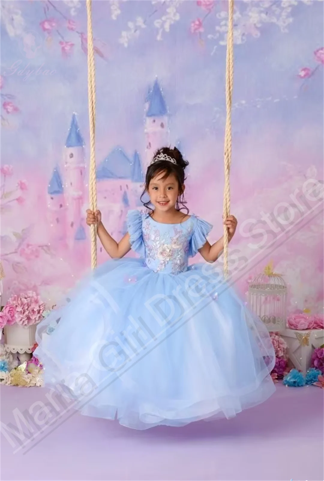 White Mesh Fluffy Flower Girl Dress Ruffled First Communion Children's Wedding Prom Birthday Dress Customization