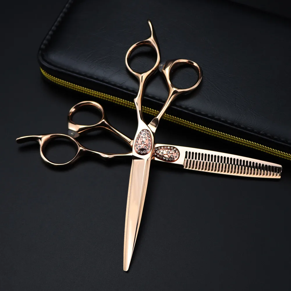 Customize logo JP 440c steel 6 '' Upscale Rose gold hair scissors cutting barber haircut thinning shears hairdresser scissors