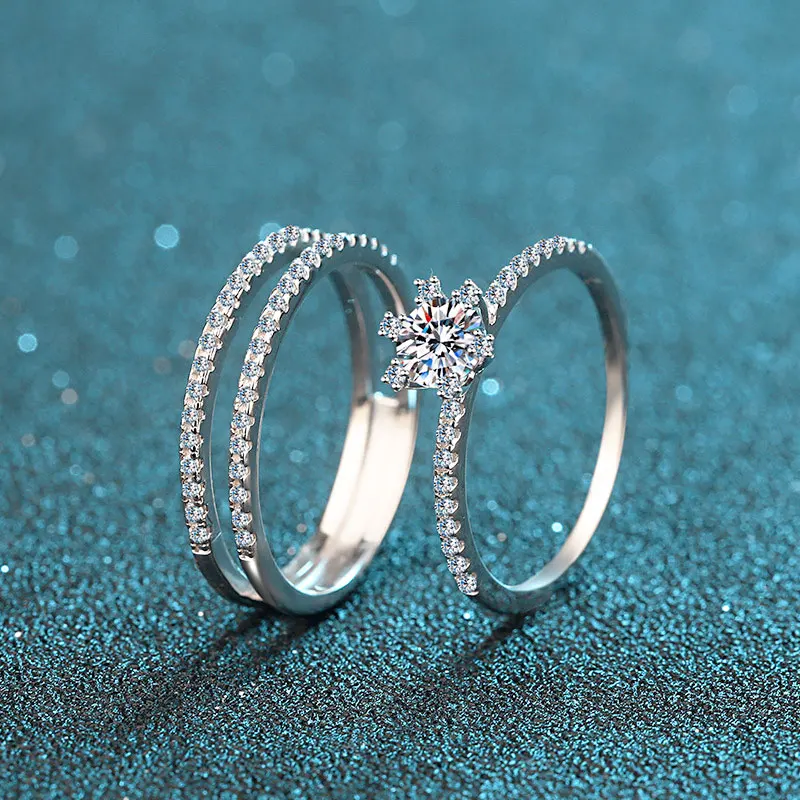 QIBAOKU 2pcs Diamond Rings GRA Certified D VVS1 Moissanite 925 Sterling Silver Plated 18k white gold Wedding Band Bridal Sets