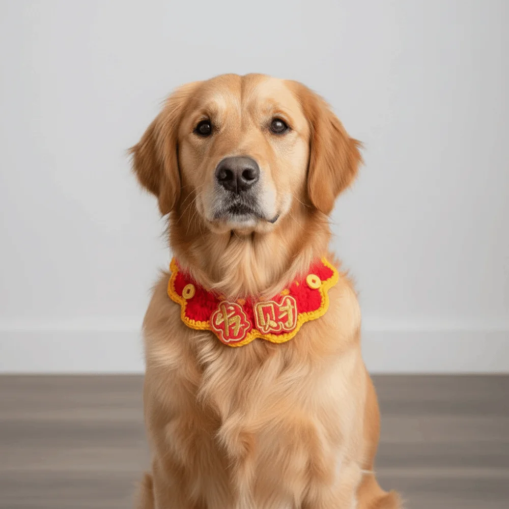 Cartoon Chinese Style Pet Scarf Handmade Red Puppy Collar Adjustable Decorative Collar New Year Dog Costume Spring Festival