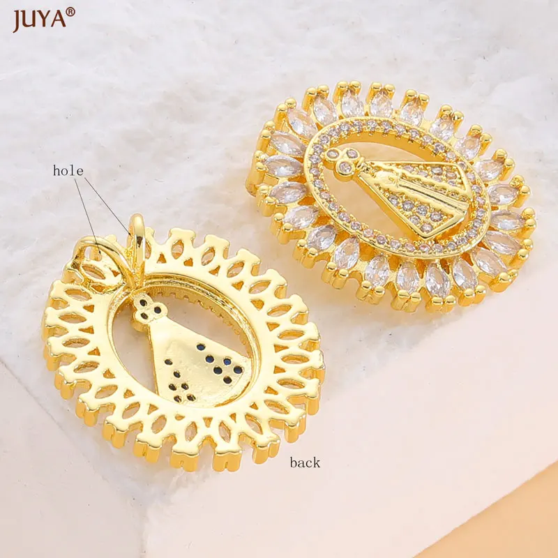 JUYA Pearl Mary Amulet Charms With Crystal 18K Gold Plated Pendant For DIY Jewelry Making Women Luxury Necklaces Accessories