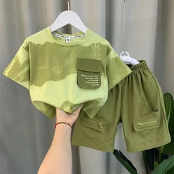 Boys Summer Short Sleeve Fashion Set Kids Pullover Shirt+Pocket Shorts 2pcs Boutique Baby Clothes Children 1-9 Year Sport Set