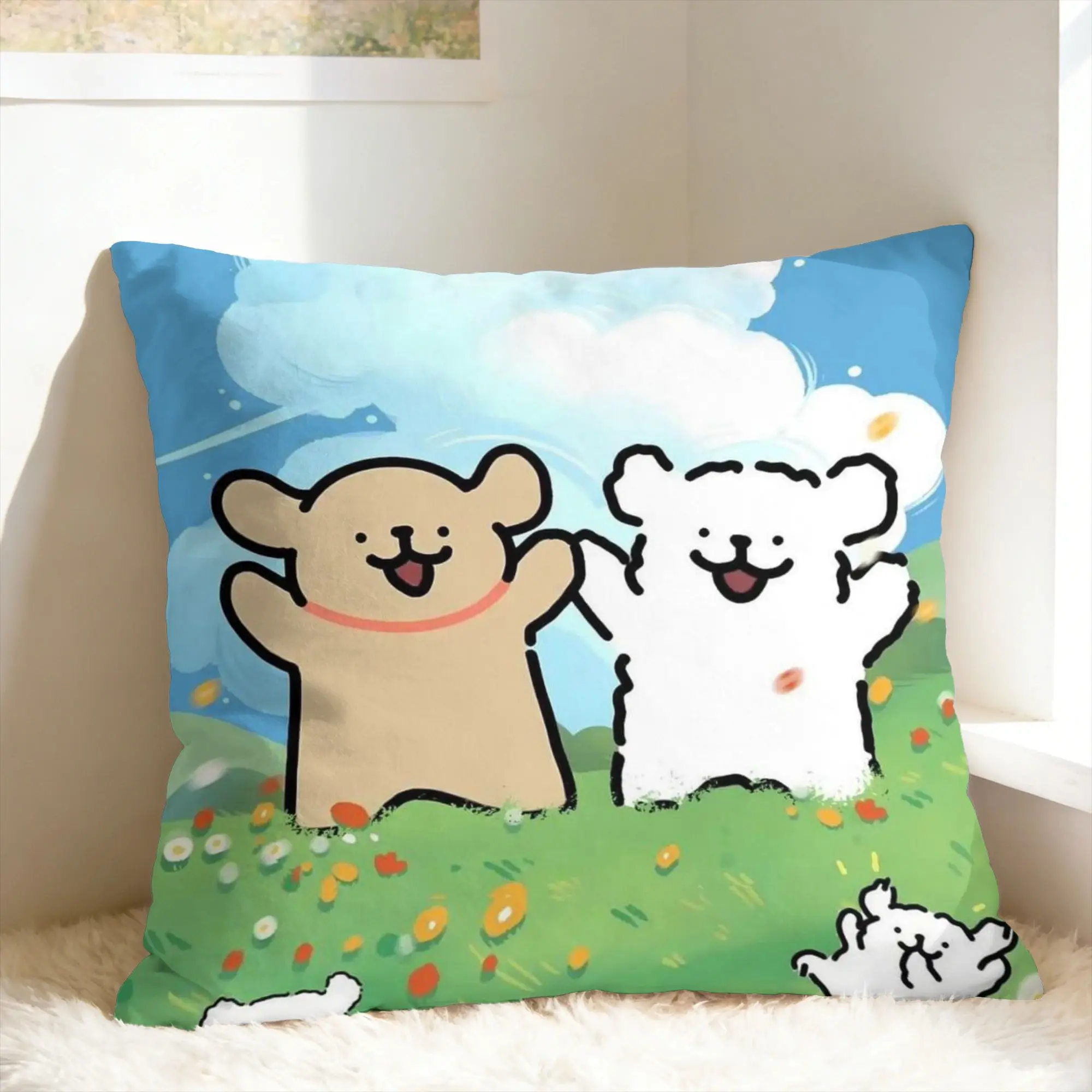 Cartoon Maltese Pillow Case Line Dog Puppy Funny Pillow Cover Print Pillowcases For Living Room Sofa