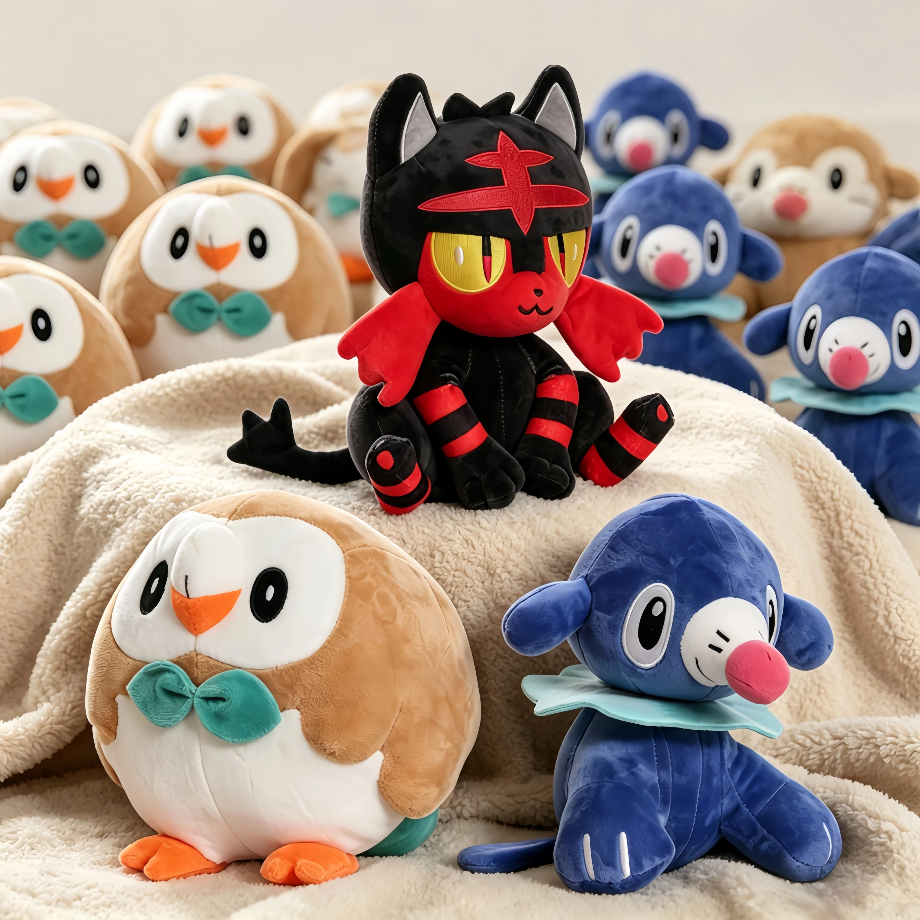 Pokemon Litten Plush Toy Anime Pokemon Rowlet Popplio Litten Stuffed Doll Kawaii Cartoon Toys Hobbies Room Docor Xmas Gifts